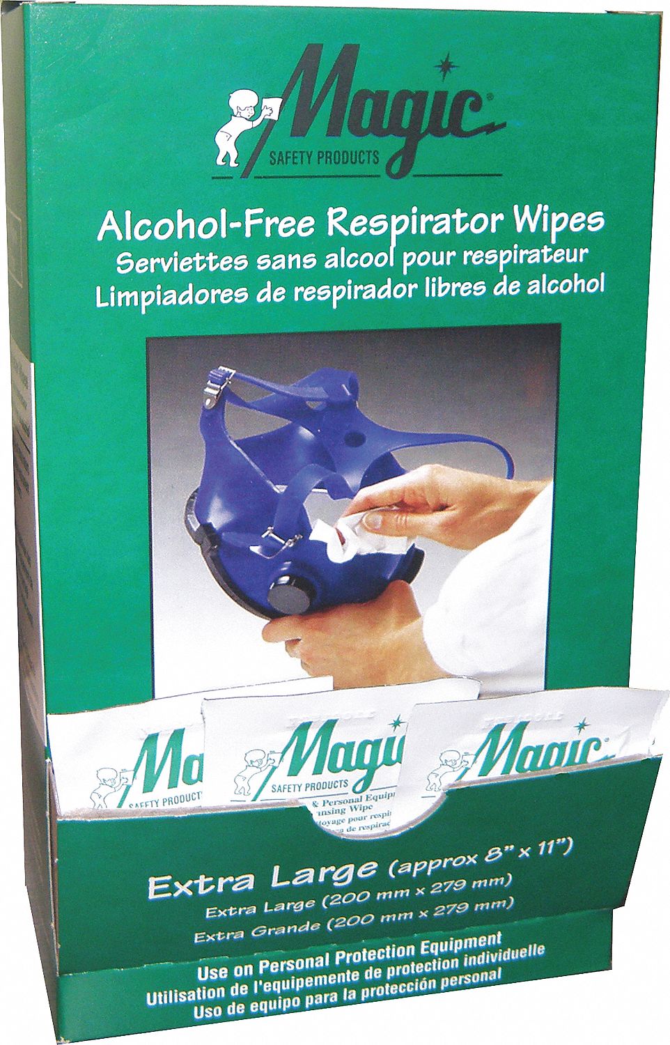 RESPIRATOR WIPES, ALCOHOL-FREE, 9X10 IN, 100/DISPENSER, FOR FACE/MOUTHPIECES