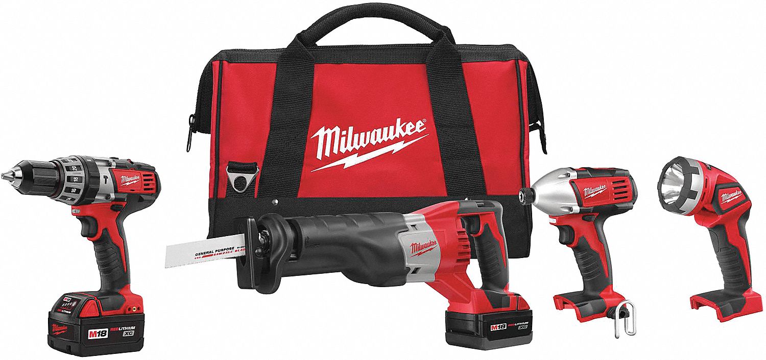 COMBINATION KIT, CORDLESS, 18V, 3 AH, 4-TOOLS, INCLUDES 2 BATTERIES/MULTI VOLTAGE CHARGER