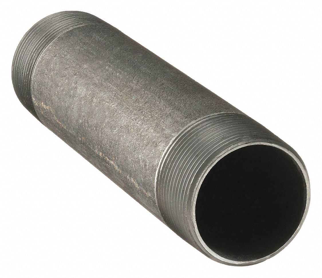 Nipple: Black Anodized Steel, 1 1/4 in Nominal Pipe Size, 8 1/2 in Lg, Threaded on Both Ends, Welded