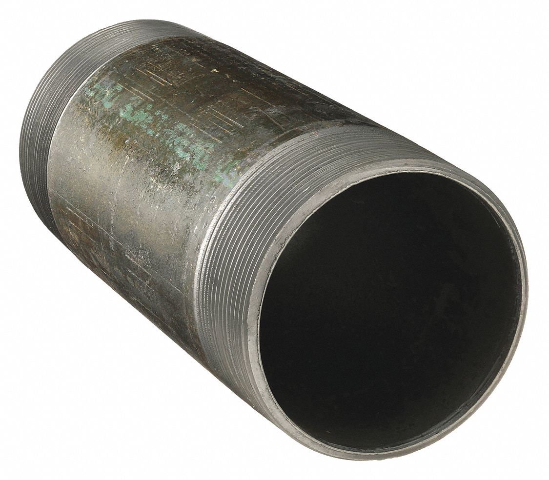 Nipple: Black Anodized Steel, 1 1/4 in Nominal Pipe Size, 11 1/2 in Lg, Threaded on Both Ends