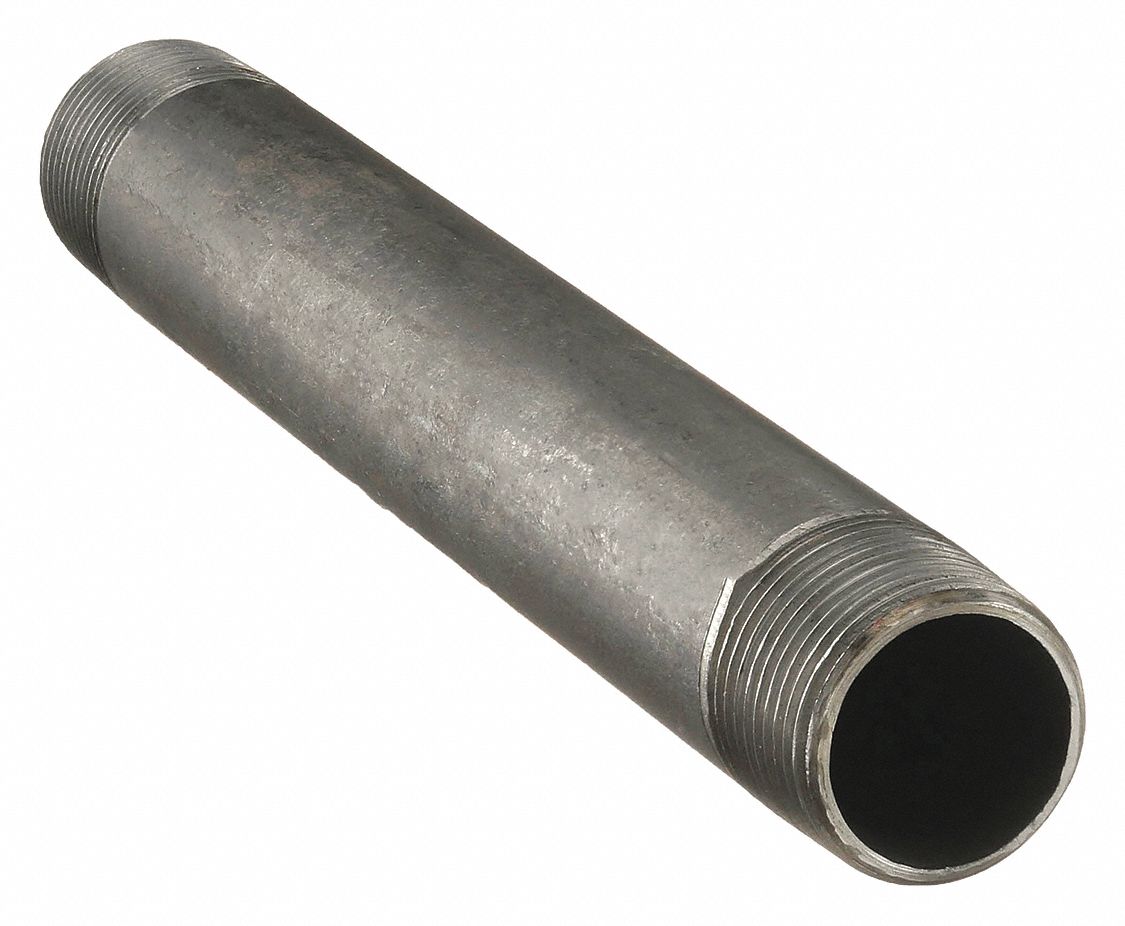 Nipple: Black Anodized Steel, 1 in Nominal Pipe Size, 9 1/2 in Lg, Threaded on Both Ends, Welded