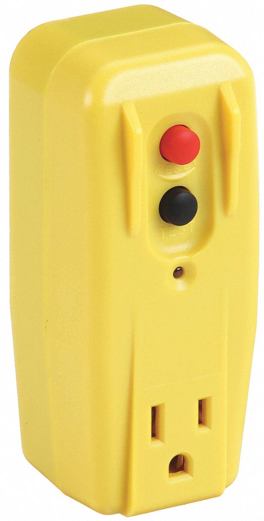 PLUG-IN GFCI WITHOUT CORD, 15 A MAX, 125V AC, NEMA 5-15P, NEMA 5-15R, YELLOW