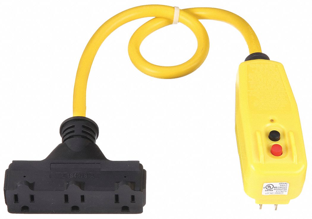 PLUG-IN GFCI WITH CORD, 2 FT CORD, 15 A MAX, 125V AC, NEMA 5-15P, NEMA 5-15R