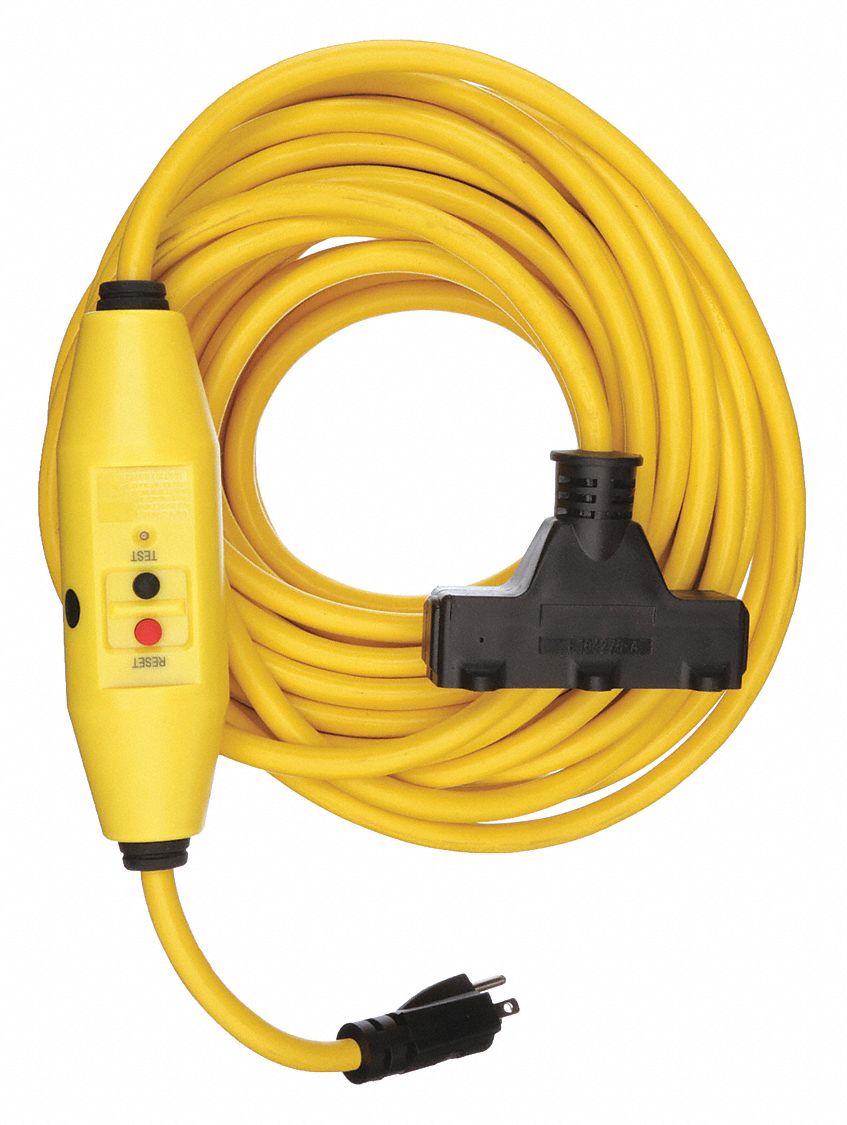 LINE CORD GFCI, 50 FT CORD, 15 A MAX, 125V AC, NEMA 5-15P, NEMA 5-15R, YELLOW