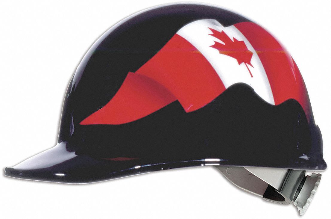 CASQUE SÉCURITÉ, DRAPEAU CANADIEN, CLIQUET 8 POINTS, TAILLE 6 1/2 8, FIBRE VERRE