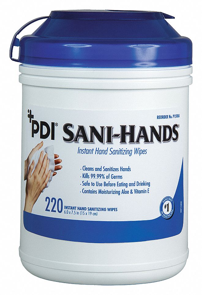 SANI-HANDS, HAND SANITIZING WIPES, ALOE & VITAMIN E, CT 135