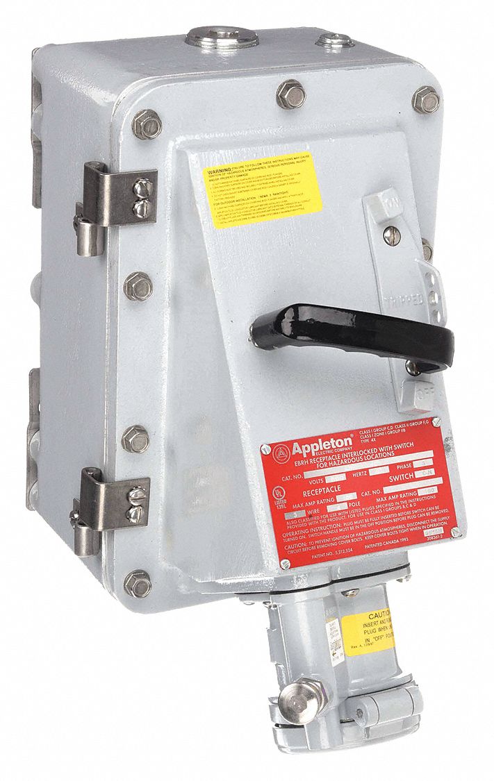 Receptacle with Disconnect Switch: Non-Fused, 100 A, 600V AC, 75 hp Horsepower Rating, Metallic