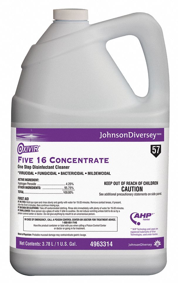 Disinfectant Cleaner: Jug, Concentrated, Liquid, Unscented, Oxivir®, 1 gal Container Size