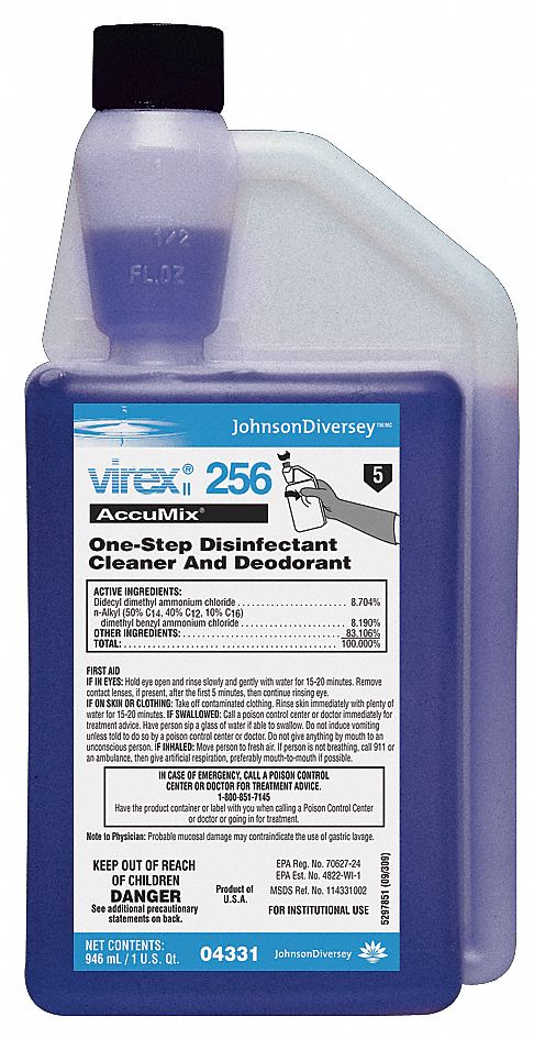 Disinfectant Cleaner: Portion Measuring Bottle, Concentrated, Liquid, Quat, Mint