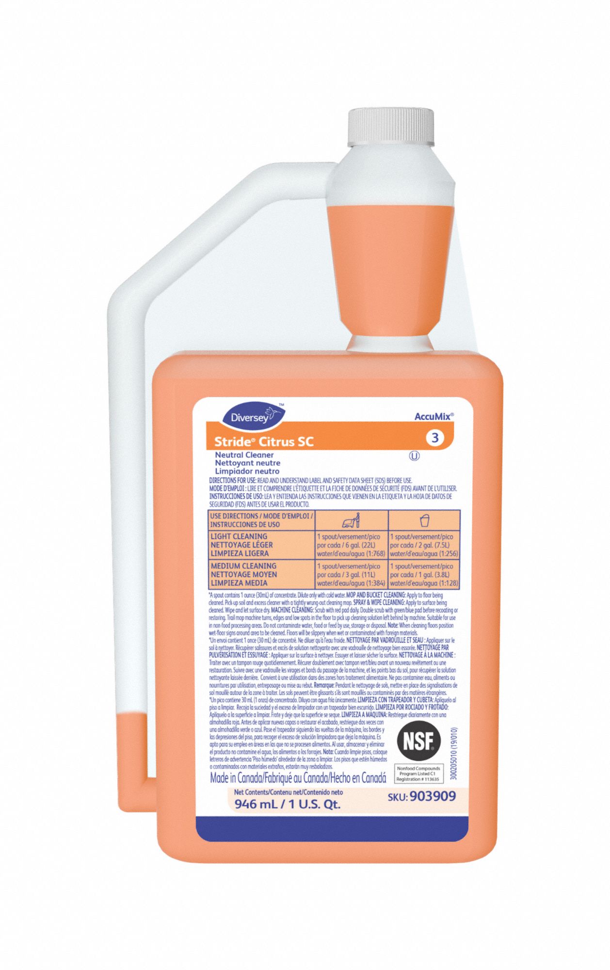 Neutral Floor Cleaner: Portion Measuring Bottle, 32 oz Container Size, Concentrated, Liquid