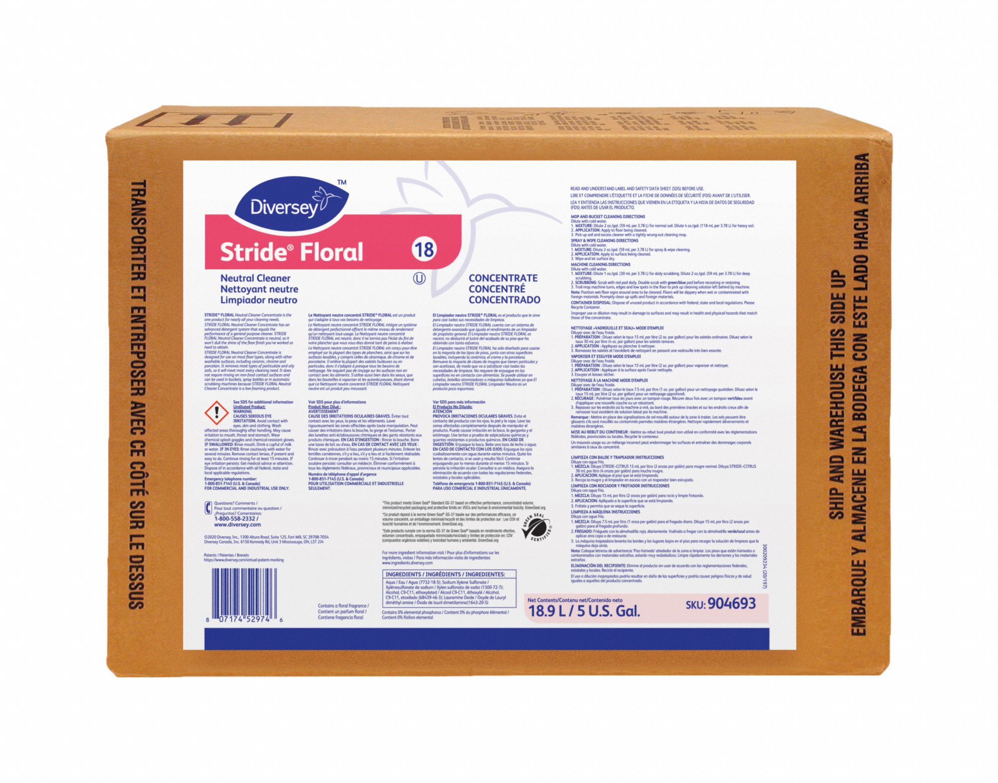 Neutral Floor Cleaner, Liquid, 5 gal, Box