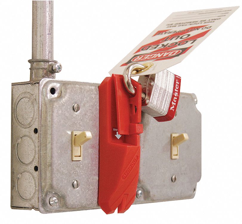 ACCUFORM Wall Switch Lockout, Red, 5/16 in Padlock Shackle Max. Dia., Plastic, 1 EA 11Y770