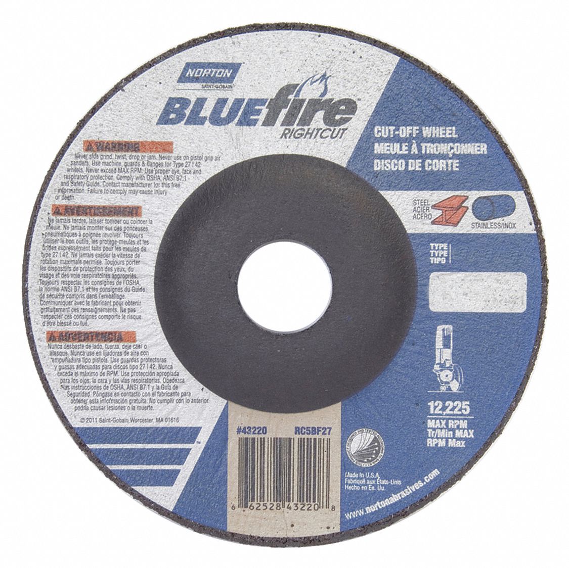 CUT-OFF WHEEL,BLUEFIRE, 5X1/16X7/8",T27