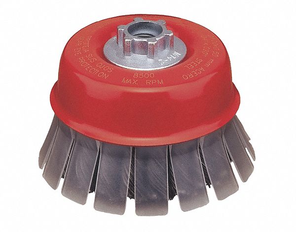TWIST WIRE WHEEL BRUSH, 9,000 RPM, THREADED ARBOR, 4 IN, 0.020 IN WIRE