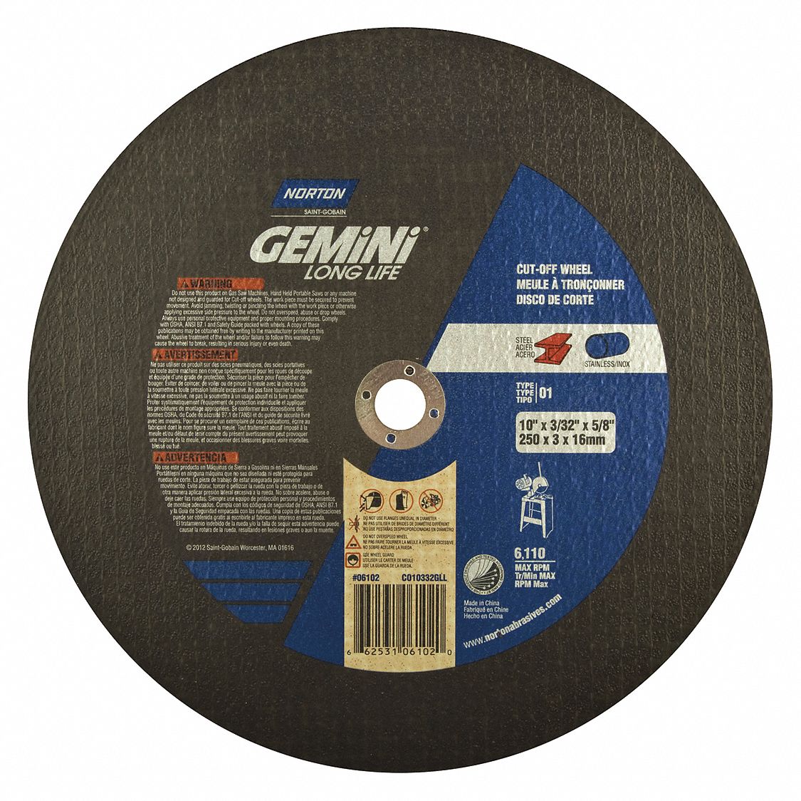 MEULE TRONCON,GEMINI,10X3/32X5/8PO,T01
