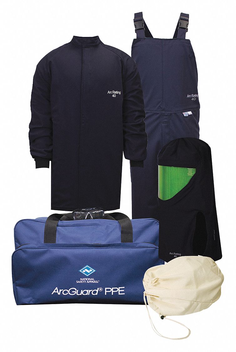 ARC FLASH CLOTHING KIT, LEVEL 4, SHORT COAT, FACE SHIELD, NAVY, LARGE, INDURA ULTRASOFT