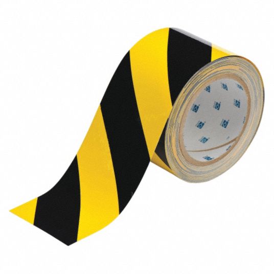 BRADY Floor Marking Tape: Gen Purpose, Striped, Black/Yellow, 3 in x ...