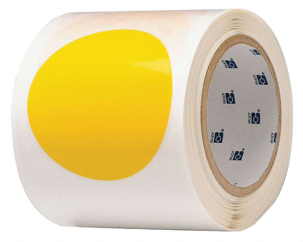 FLOOR MARKING TAPE, CIRCLE, SOLID, YELLOW, NO LEGEND, 3&frac12; IN, 8 MIL THICKNESS, BRADY, B-514