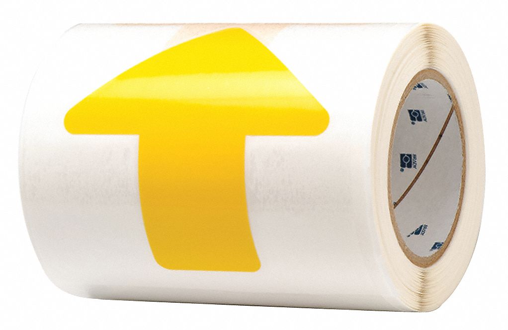 FLOOR MARKING TAPE, ARROW, SOLID, YELLOW, NO LEGEND, 2 IN X 5 IN, 8 MIL THICKNESS, BRADY, B-514, 52 PK