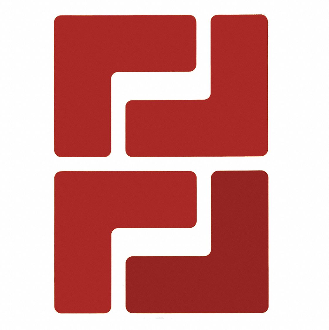 FLOOR MARKING TAPE, L, SOLID, RED, NO LEGEND, 2 IN X 5 IN, 8 MIL THICKNESS, BRADY, TOUGHSTRIPE, 20 PK