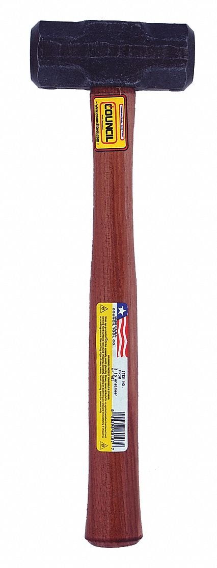 ENGINEERS HAMMER, STEEL, WOOD HANDLE, 3 LB HEAD WT, 15 IN OVERALL L, ROUND SHAPE, STEEL