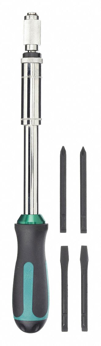 MULTI-BIT SCREWDRIVER, PHILLIPS/SLOTTED TIP, #1/¼ IN/#2/5/16 IN TIP SIZE, 4 TIPS, 11Z422