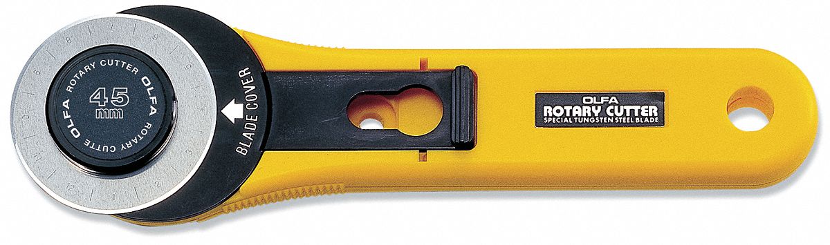 ROTARY CUTTER, STRAIGHT, 1 3/4 IN BLADE DIA, TUNGSTEN, 7 IN HANDLE L, PLASTIC