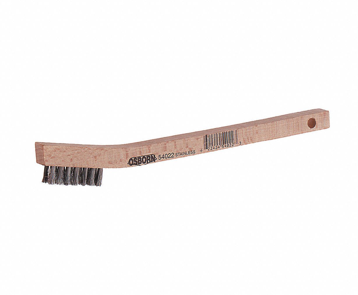 SCRATCH BRUSH, ANGLED HANDLE, 3 X 7 ROWS, 7 3/4 IN OAL/1 7/16 IN BRUSH/7/16 TRIM, STAINLESS/WOOD