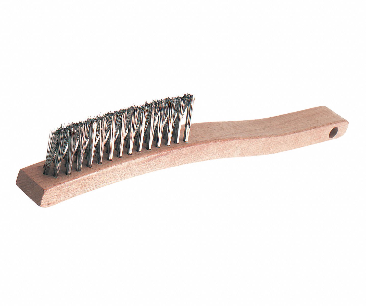 SCRATCH BRUSH, V-GROOVE, 3 X 14 ROWS, 13 3/4 OAL/5 3/8 BRUSH, 1 1/2 TRIM, STAINLESS/WOOD