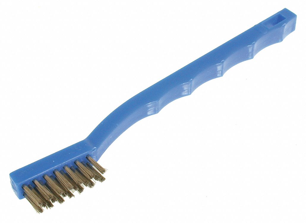 SCRATCH BRUSH, MOLDED HANDLE, HANG HOLE, 3 X 7 ROWS, 7 1/4 IN OAL/7/16 IN TRIM, STAINLESS/PLASTIC