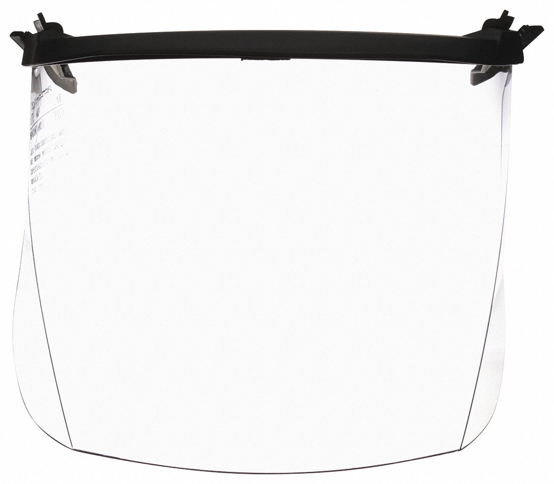 VISOR, MOLDED, PC, CLEAR, 7 X 11 4/5 X0.04 IN, LIGHTWEIGHT, FOR EARMUFFS/HARD HATS