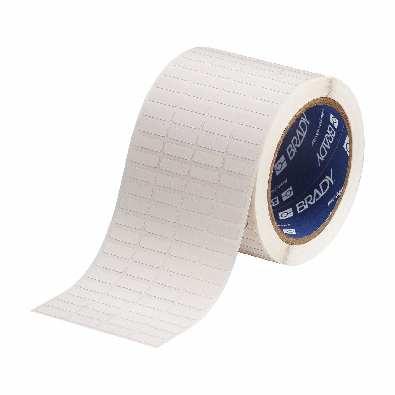 Pre-Cut Label Stock Roll: 1/4 in x 3/4 in, 1/4 in, Polyimide, Permanent Adhesive, White (Matte)
