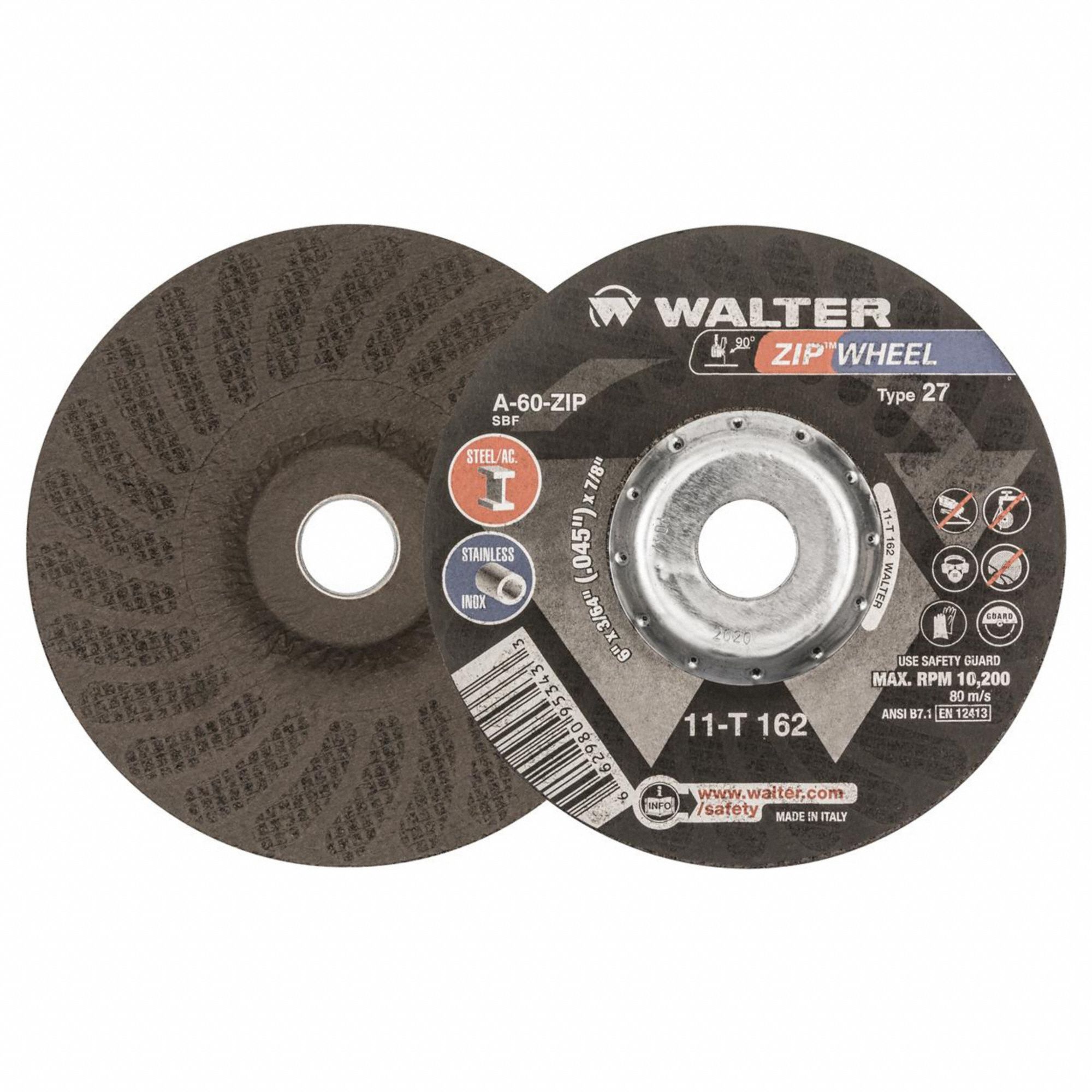 Depressed Center Cut-Off Wheel: Type 27, 6" x 3/64" x 7/8", 60 Grit, ZIP