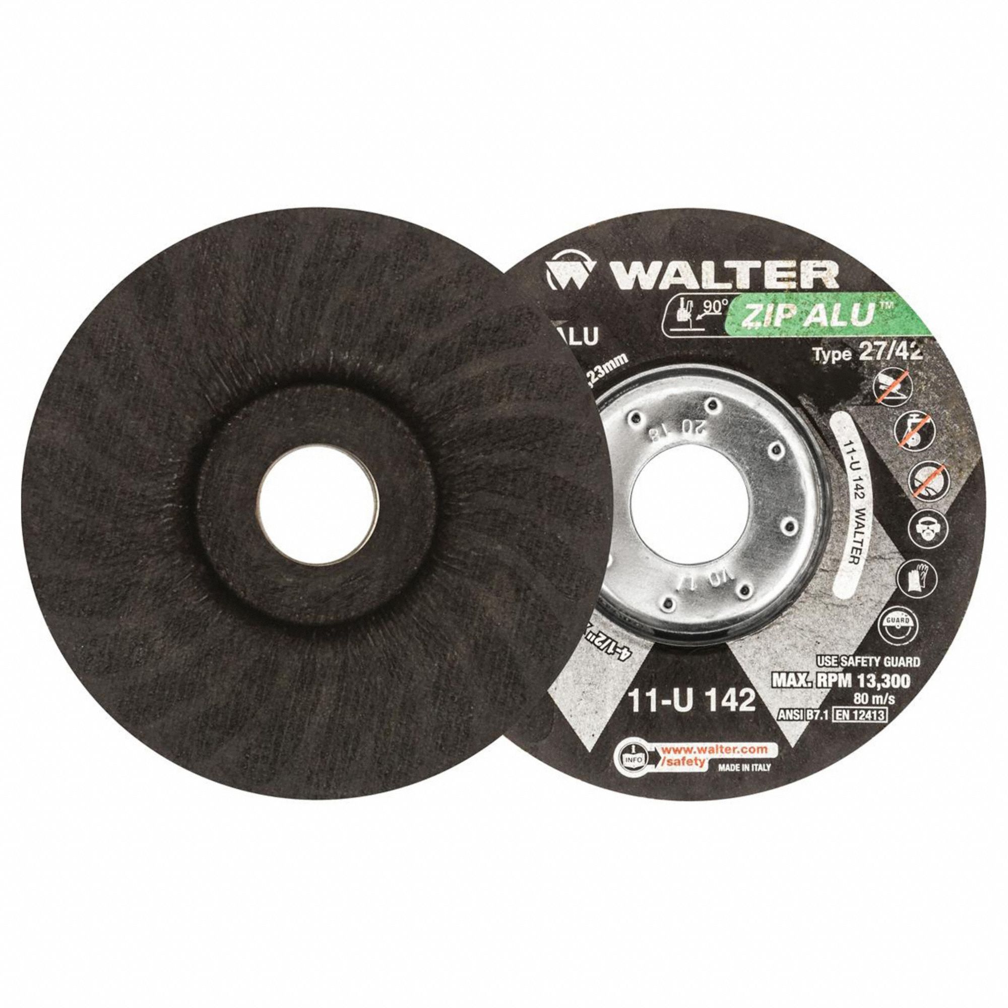 WALTER Depressed Center Cut-Off Wheel: Type 27, 4 1/2 in x 3/64 in x 7/8  in, Aluminum Oxide, 60 Grit