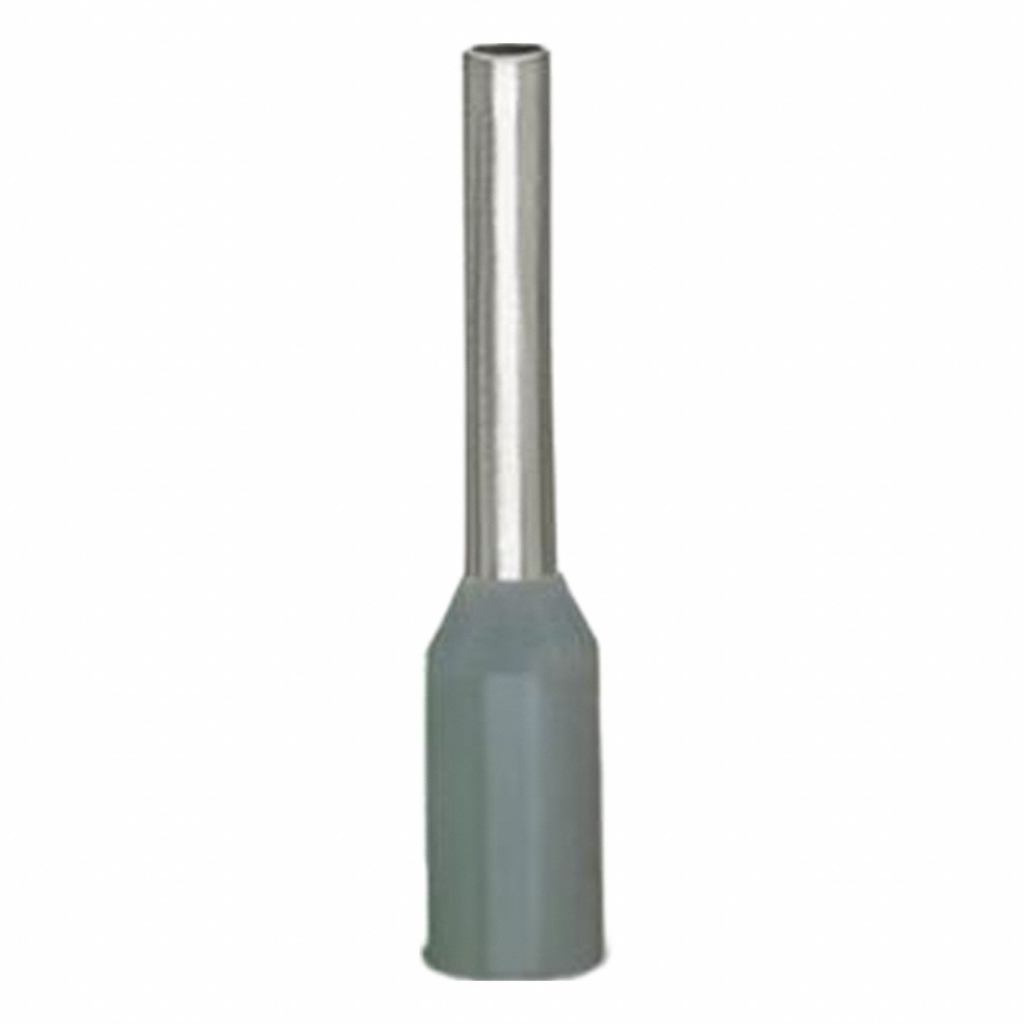 Wire Ferrule: 18 AWG Max Wire Size, Holds 1 Wire, Gray, Polypropylene, 0.05 in Ferrule Dia