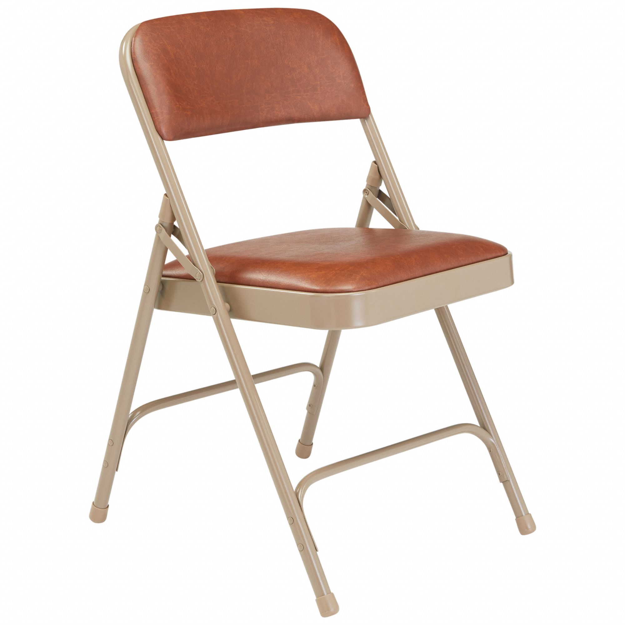 Folding Chair: Vinyl Seat, Vinyl Upholstery, Steel Frame, Brown Seat
