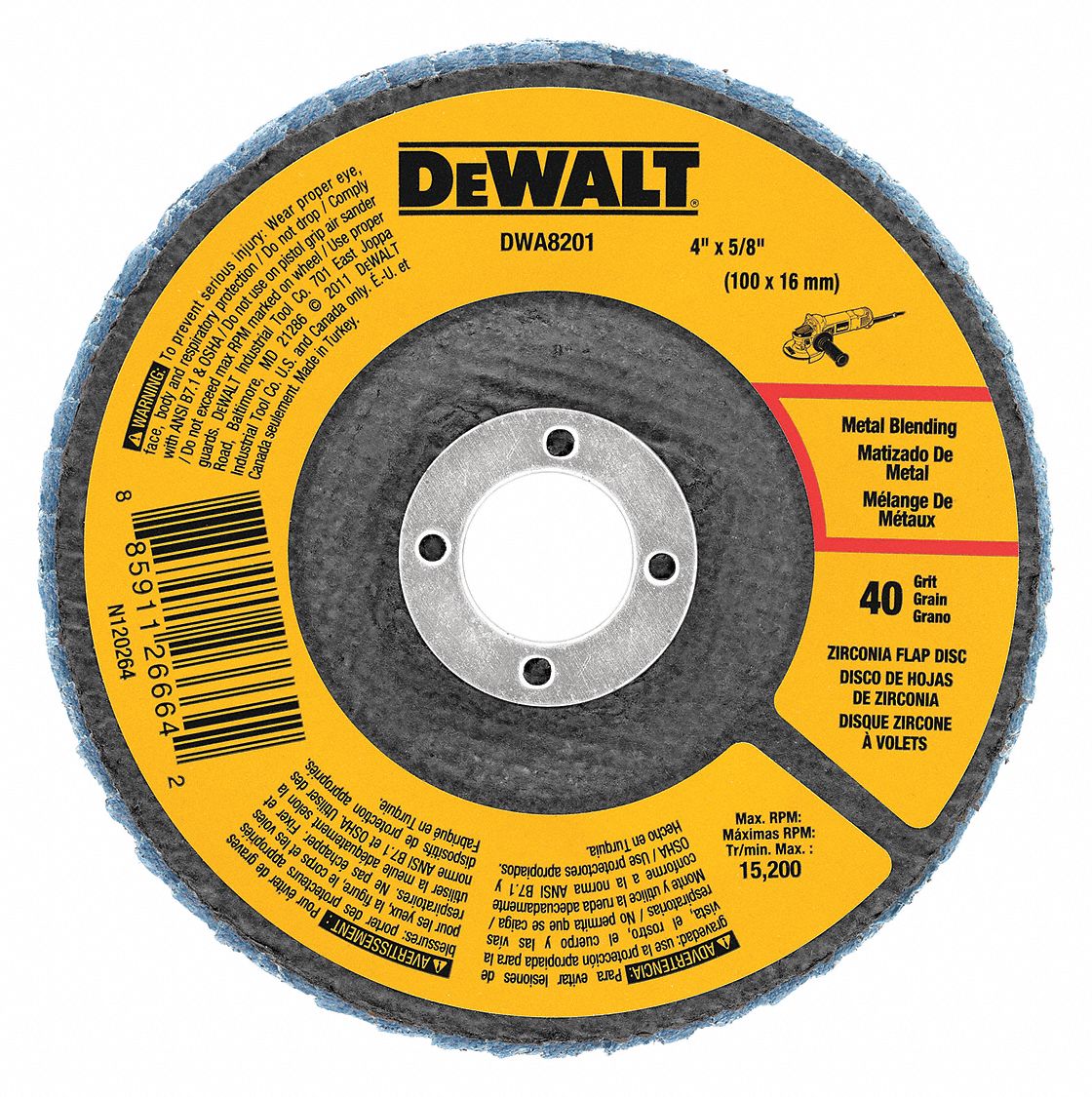 Zirconia Flap Disc, T29, 40Grit, 4"x5/8"