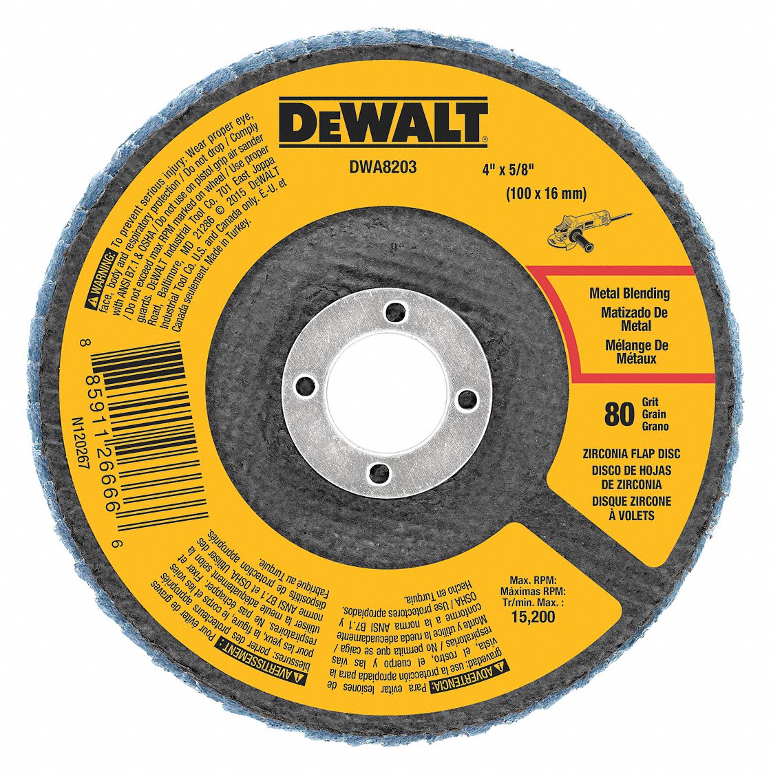 DEWALT, Zirconia Flap Disc,T29,80Grit,4"x5/8" 120W36DWA8203 Grainger