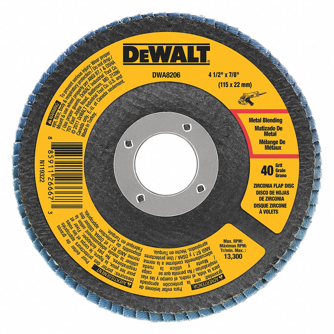 DEWALT, Zirconia Flap Disc,T29,40Grit,4.5"x7/8" 120W37DWA8206 Grainger