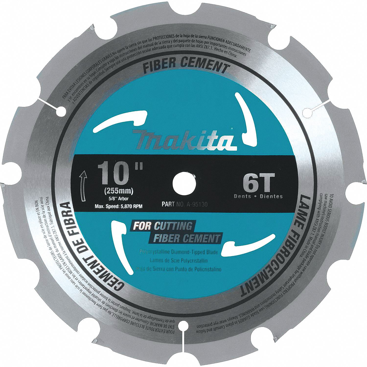 CIRCULAR SAW BLADE, 10 IN DIA, 6, ⅝ IN, 5870 RPM, 8 ° , FTG, 0.071 IN, CROSSCUTTING