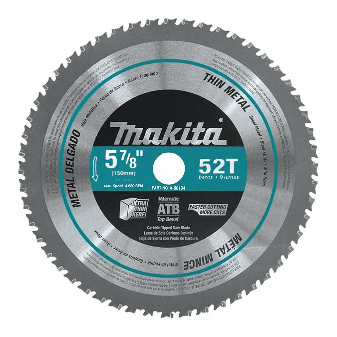 Circular Saw Blade: 5 7/8 in Blade Dia., 52 Teeth, 0.06 in Cut Wd, 5/8 in Arbor Size, Carbide