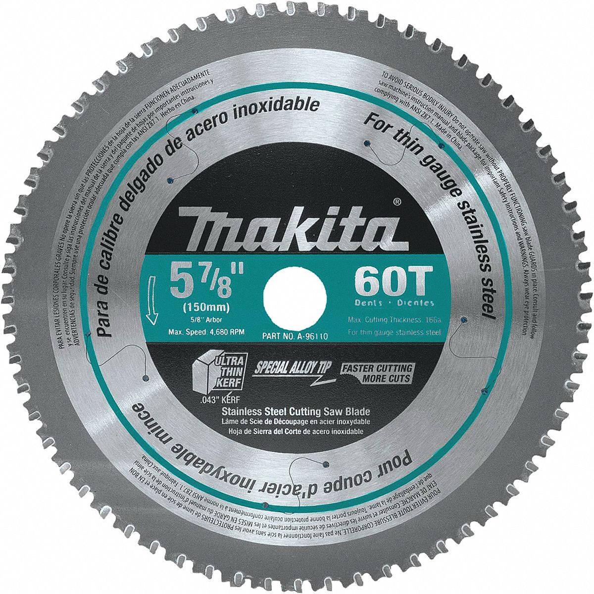 Circular Saw Blade: 5 7/8 in Blade Dia., 60 Teeth, 0.04 in Cut Wd, 5/8 in Arbor Size, Carbide