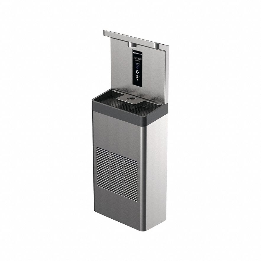 Bottle Filling Station: On-Wall, 8 gph @ 50°F, Stainless Steel, Satin, 40 3/4 in Overall Ht