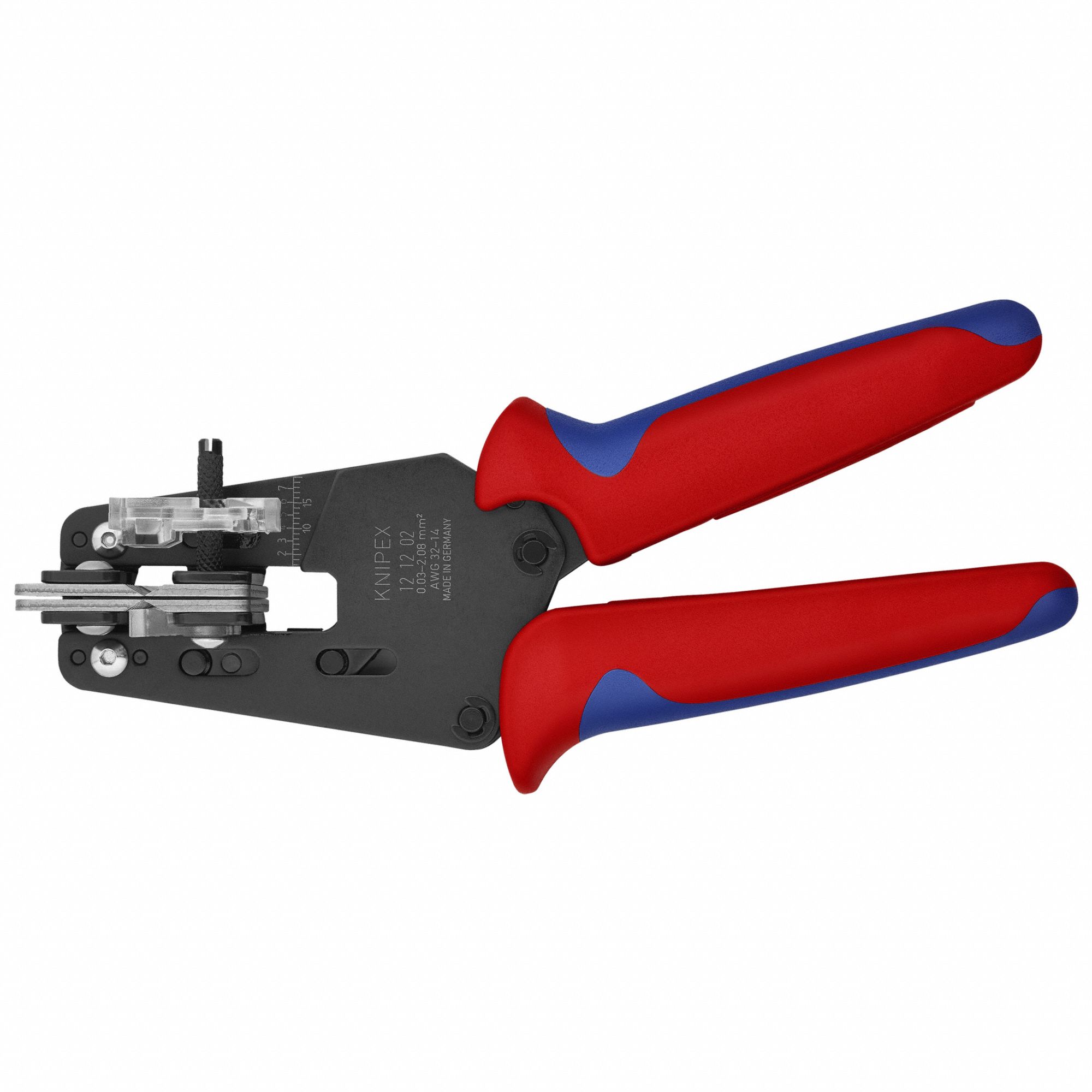 Wire Stripper: 32 AWG to 14 AWG, 7 1/2 in Overall Lg, Std Cushion Grip, Steel, 32 AWG to 14 AWG