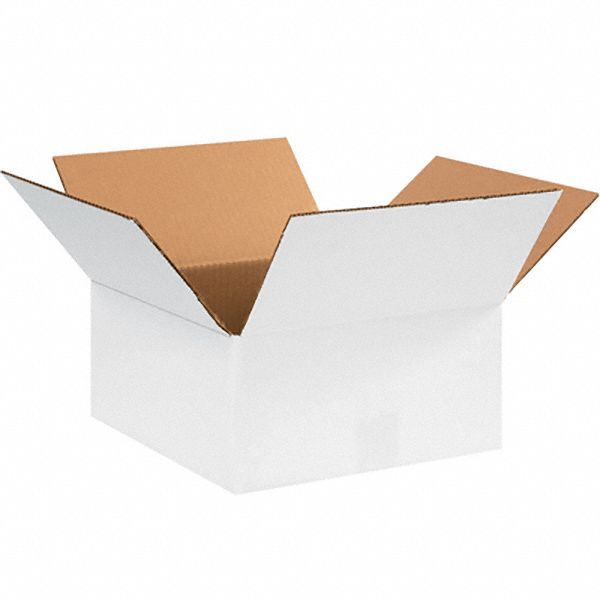 Shipping Box: 12 in Inside Lg, 12 in Inside Wd, 6 in Inside Ht, 32 ECT - Flat/White, Single Wall
