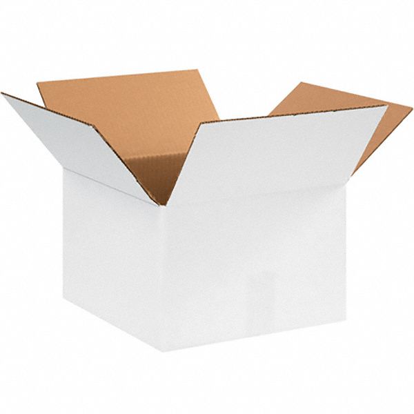 Shipping Box: 12 in Inside Lg, 12 in Inside Wd, 8 in Inside Ht, 32 ECT - White, Single Wall