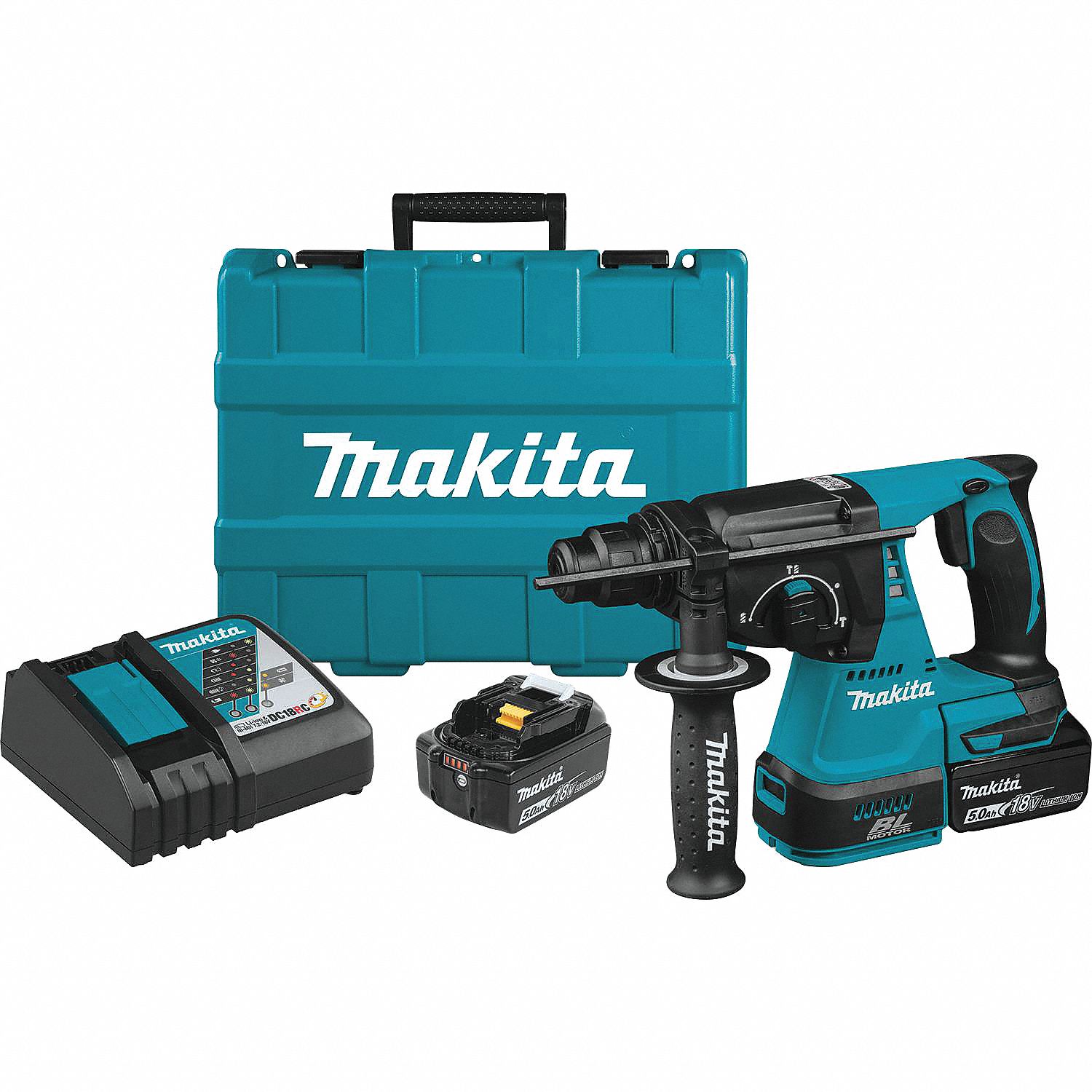 Cordless Rotary Hammer Kit: Pistol-Grip, 18V DC, SDS-Plus, 1/2 in max, 5.0 Ah, 1.7 ft-lb