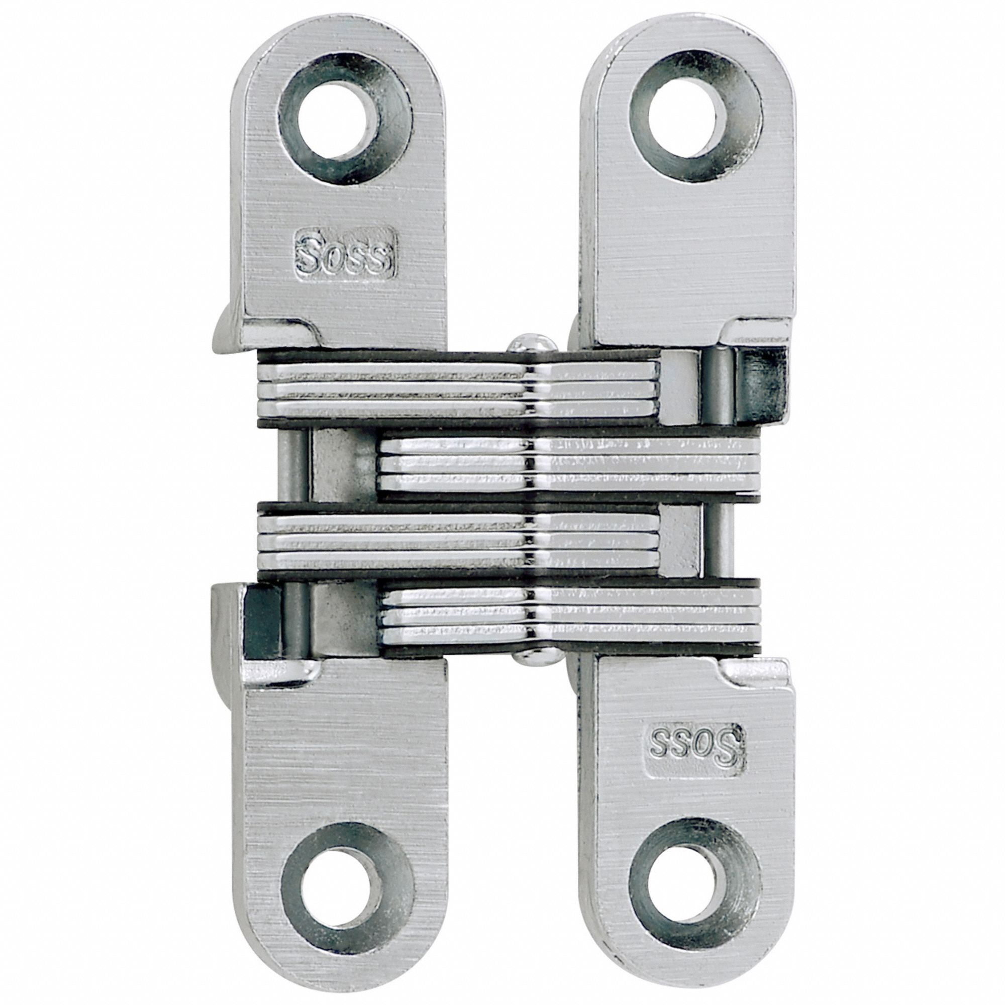 Concealed Hinge: 2 3/8 in Leaf Ht, 1/2 in Leaf Wd, Full Mortise Mounting, 2 Holes per Leaf