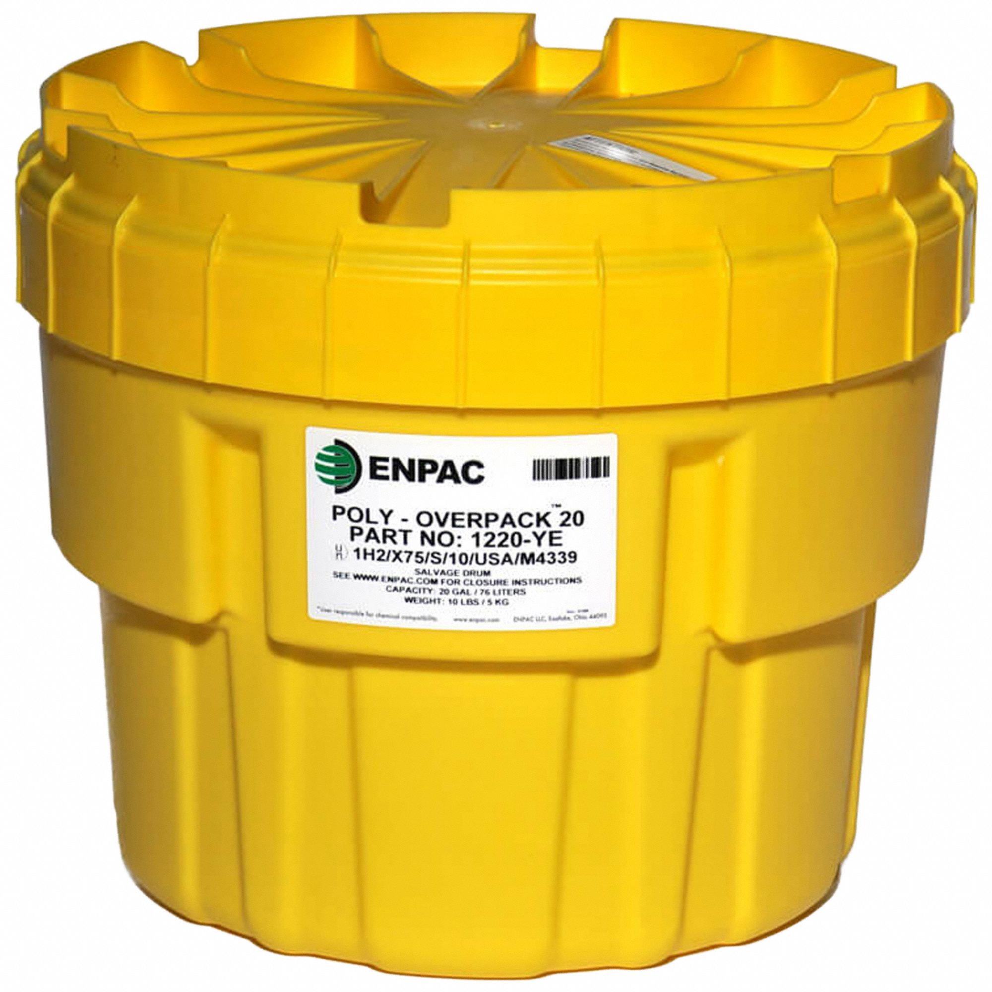 Enpac Salvage Drum 20 Gal Capacity 1h2x75s1h2y100s Un Rating Solid 19 In Overall Ht 8445