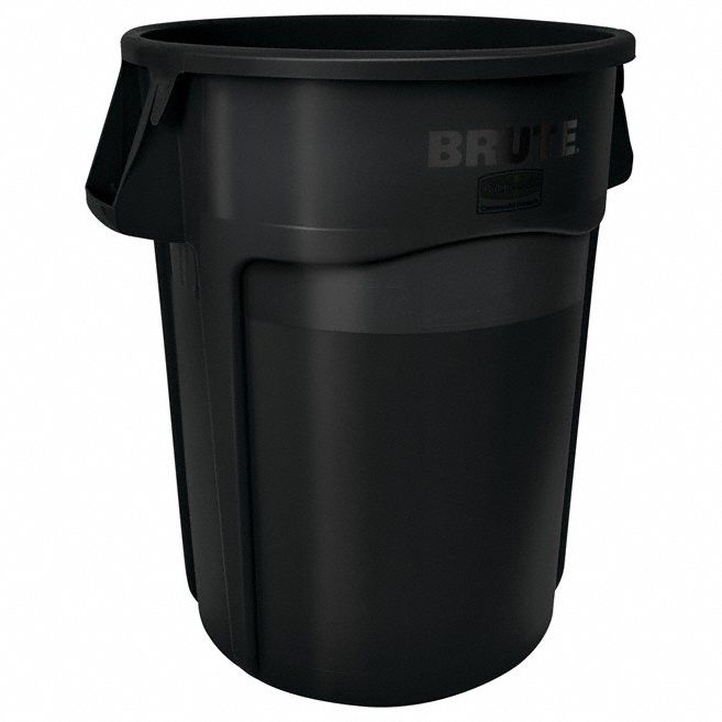 Trash Can: Round, 32 gal Capacity, 22 in Overall Dia, 22 in, Black